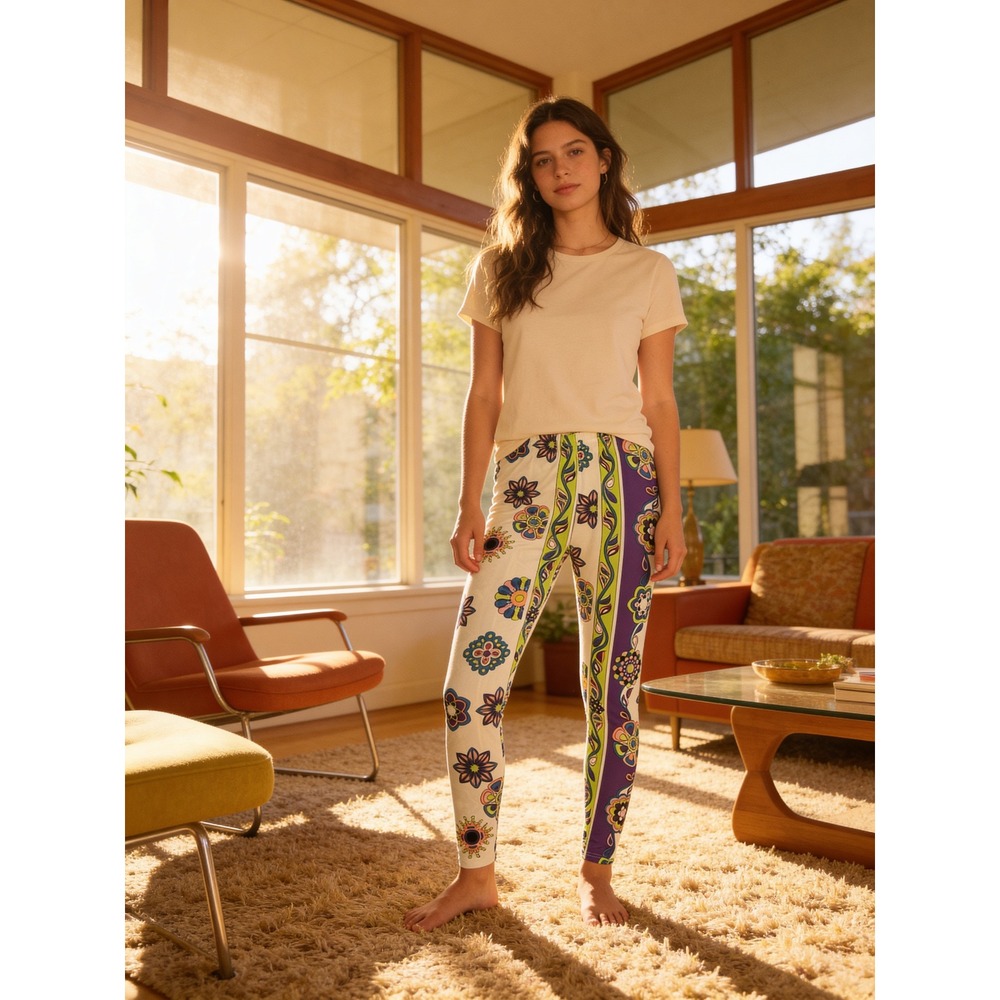 Yelete Floral Print Leggings Purple Green Blue Boho Pattern One Size 827PT214